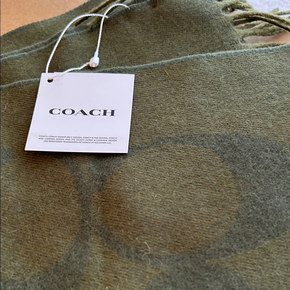 Coach Forest Green Signature Scarf NWT and Coach gift box.